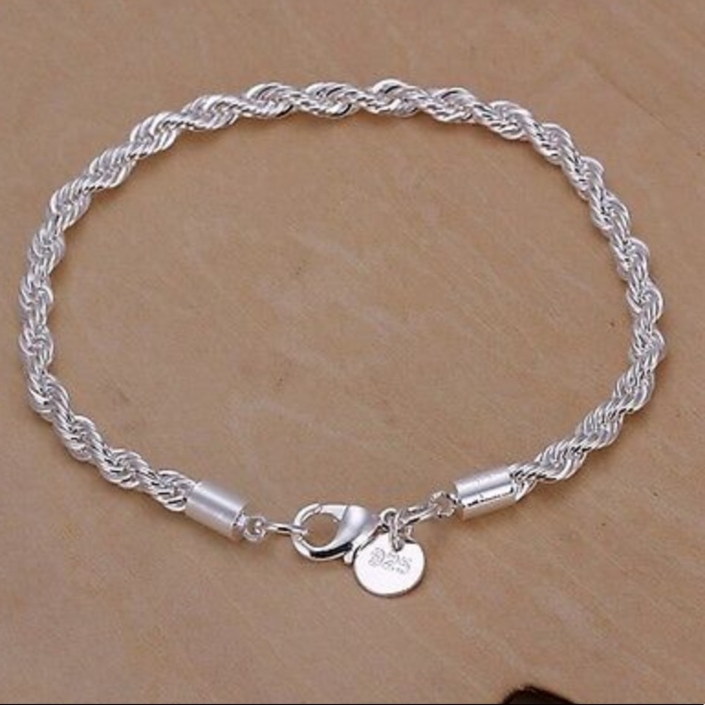 925 Sterling Silver 4MM Rope women men Bracelet